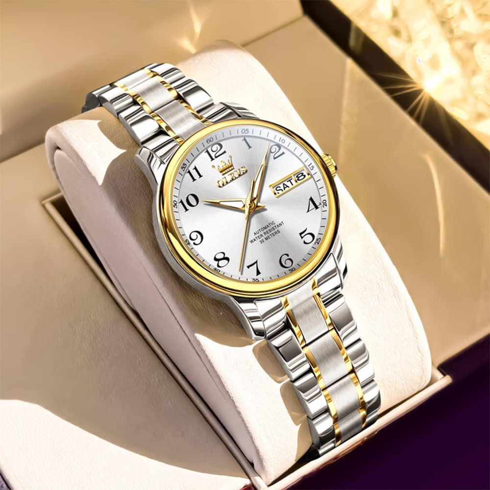 OLEVS 7072 Arabic Numeral Dual Calendar Automatic Watch For Women - All Gold Watch | Olevs Watch Store