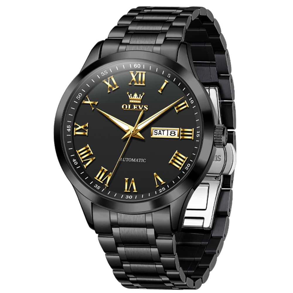 OLEVS 7075 Roman Numeral Dual Calendar Automatic Watch For Men - Two Tone White Watch | Olevs Watch Store