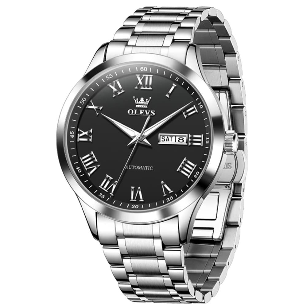 OLEVS 7075 Roman Numeral Dual Calendar Automatic Watch For Men - Two Tone White Watch | Olevs Watch Store