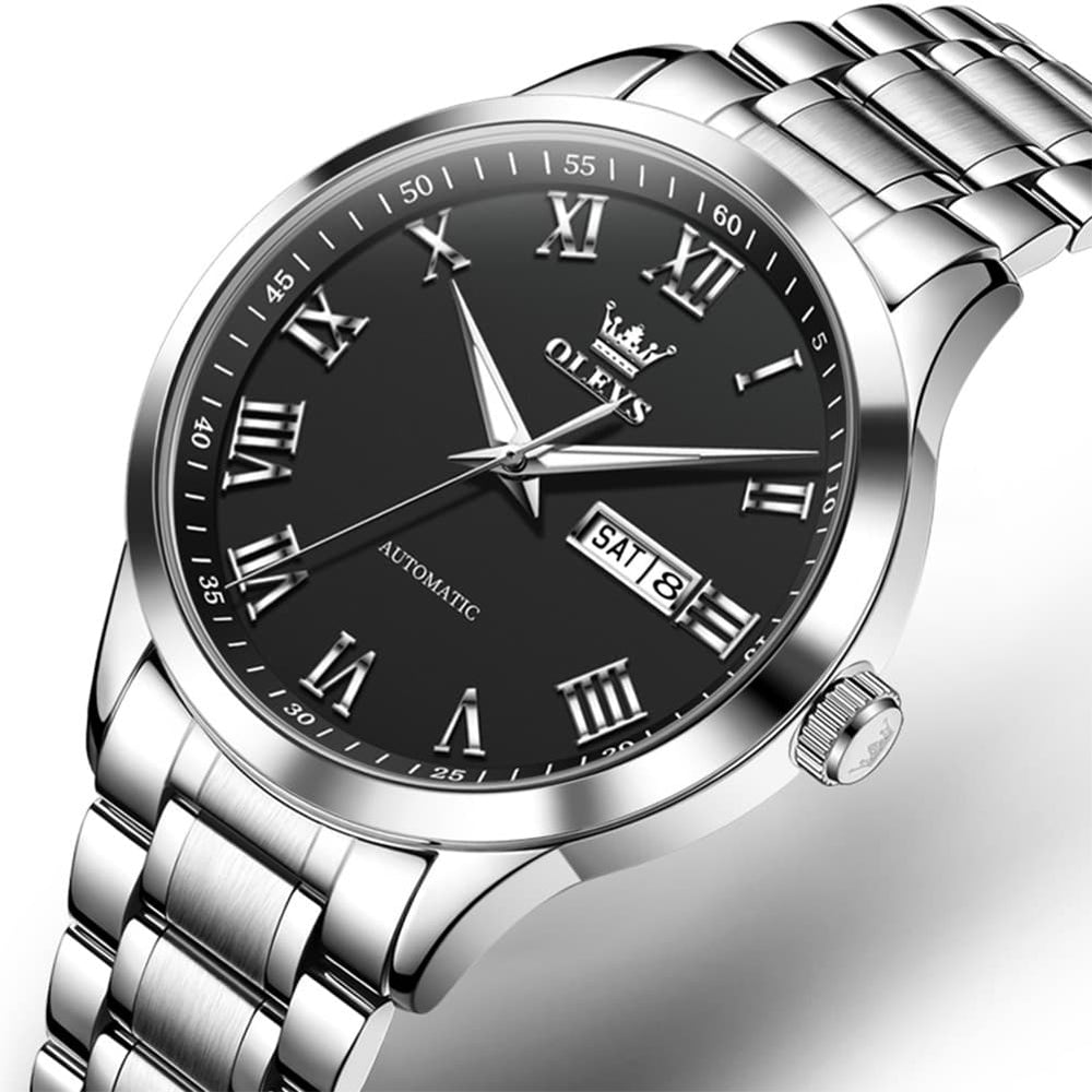OLEVS 7075 Roman Numeral Dual Calendar Automatic Watch For Men - Two Tone White Watch | Olevs Watch Store