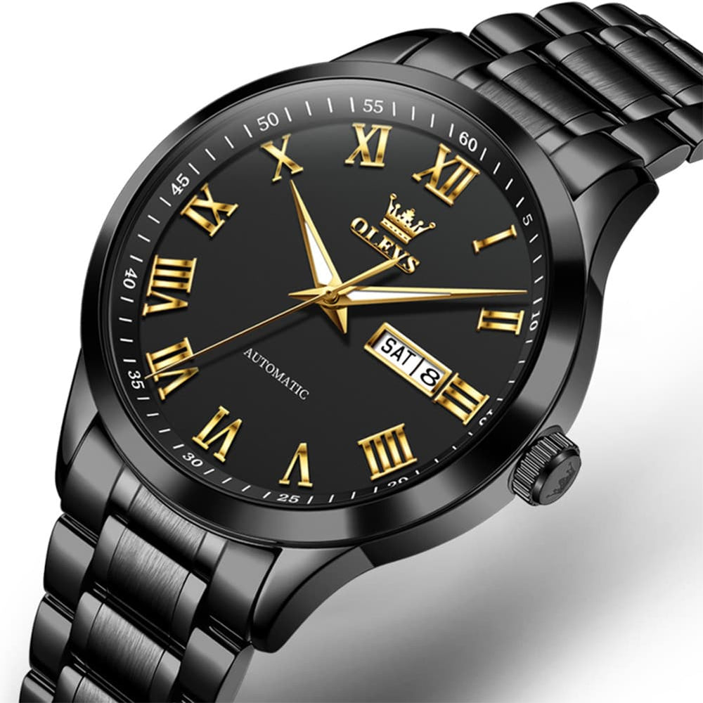 OLEVS 7075 Roman Numeral Dual Calendar Automatic Watch For Men - Two Tone White Watch | Olevs Watch Store