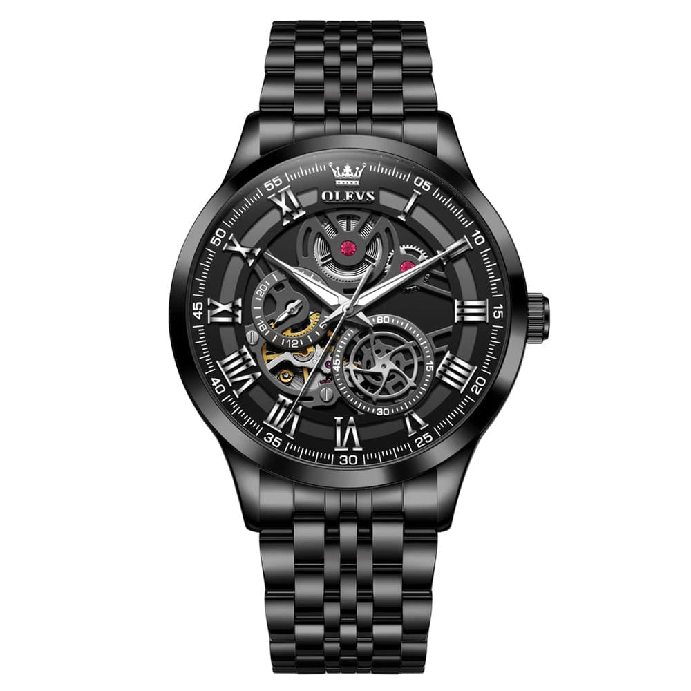 OLEVS 7076 Double Open Heart Automatic Watch For Men - Silver White Watch | Olevs Watch Store