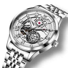 OLEVS 7076 Double Open Heart Automatic Watch For Men - Silver White Watch | Olevs Watch Store