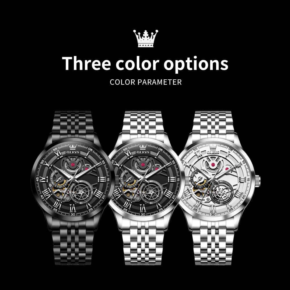 OLEVS 7076 Double Open Heart Automatic Watch For Men - Silver White Watch | Olevs Watch Store