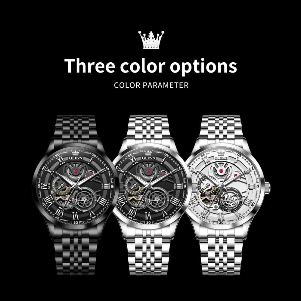 OLEVS 7076 Double Open Heart Automatic Watch For Men - Silver White Watch | Olevs Watch Store