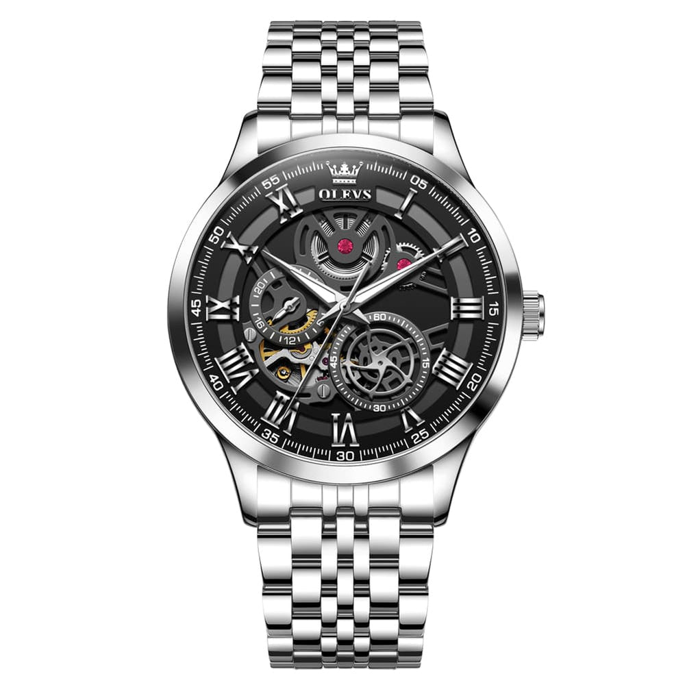 OLEVS 7076 Double Open Heart Automatic Watch For Men - Silver White Watch | Olevs Watch Store