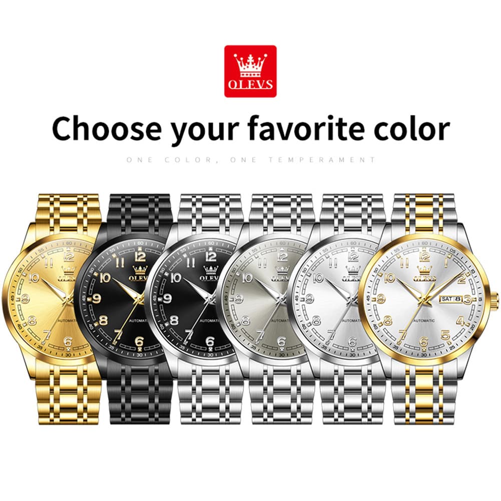 OLEVS 7077 Arabic Numeral Dual Calendar Automatic Watch For Men - All Gold Watch | Olevs Watch Store