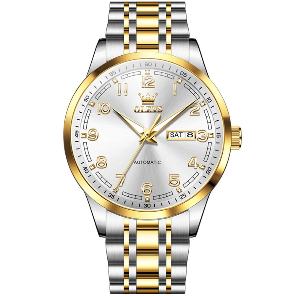 OLEVS 7077 Arabic Numeral Dual Calendar Automatic Watch For Men - All Gold Watch | Olevs Watch Store