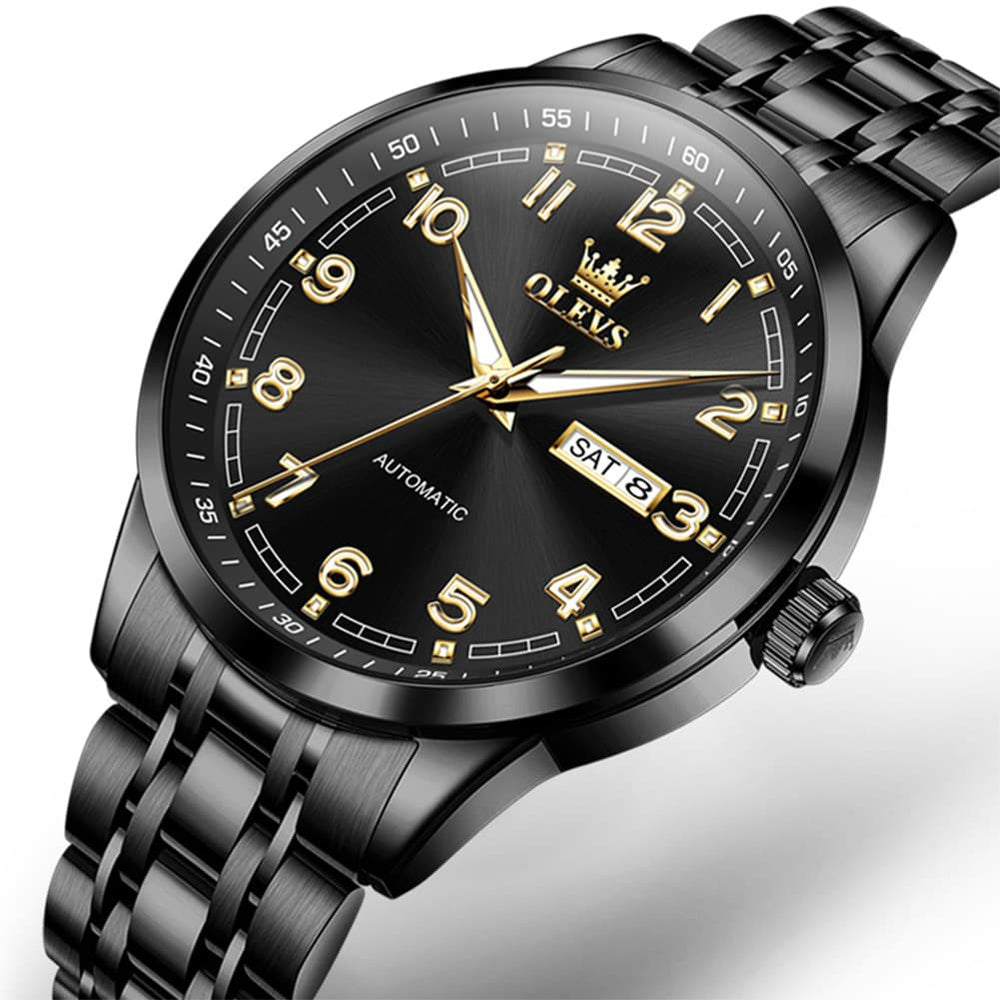 OLEVS 7077 Arabic Numeral Dual Calendar Automatic Watch For Men - All Gold Watch | Olevs Watch Store
