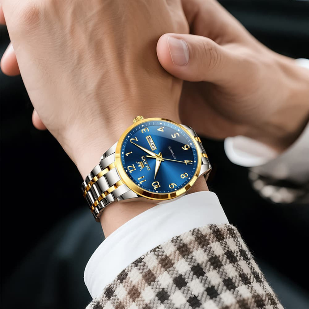 OLEVS 7078 Arabic Numeral Dual Calendar Automatic Watch For Men - All Gold Watch | Olevs Watch Store
