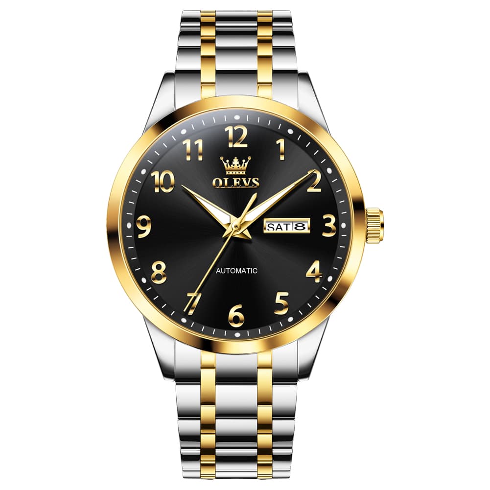 OLEVS 7078 Arabic Numeral Dual Calendar Automatic Watch For Men - All Gold Watch | Olevs Watch Store