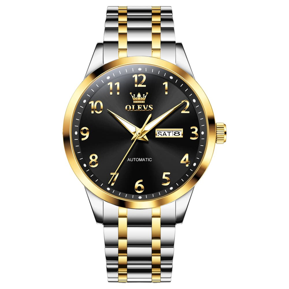 OLEVS 7078 Arabic Numeral Dual Calendar Automatic Watch For Men - All Gold Watch | Olevs Watch Store