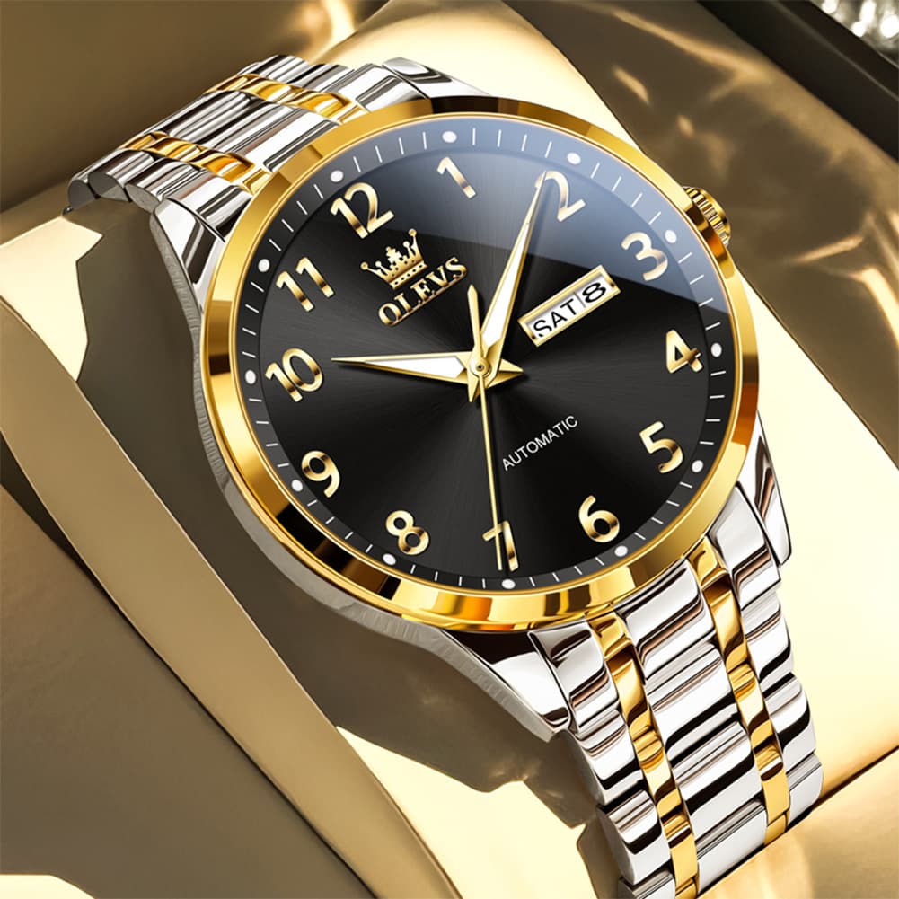 OLEVS 7078 Arabic Numeral Dual Calendar Automatic Watch For Men - All Gold Watch | Olevs Watch Store
