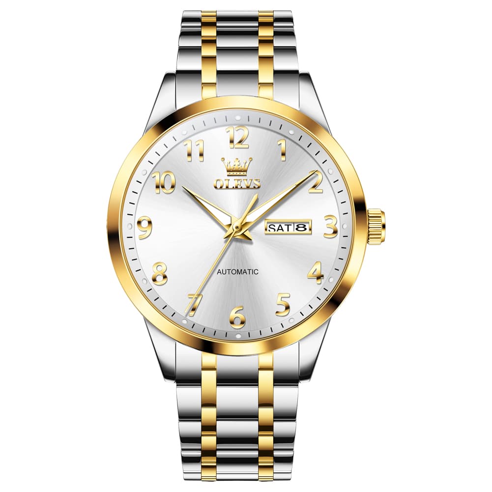 OLEVS 7078 Arabic Numeral Dual Calendar Automatic Watch For Men - All Gold Watch | Olevs Watch Store