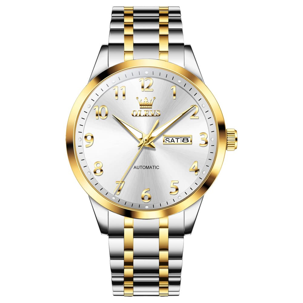 OLEVS 7078 Arabic Numeral Dual Calendar Automatic Watch For Men - All Gold Watch | Olevs Watch Store