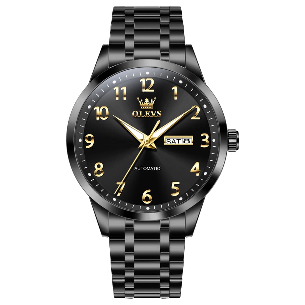 OLEVS 7078 Arabic Numeral Dual Calendar Automatic Watch For Men - All Gold Watch | Olevs Watch Store