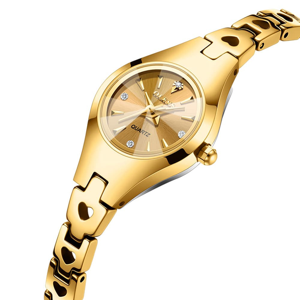 OLEVS 7082 Tungsten Steel Watch Dainty Heart Link Faceted Bracelet Diamond Accent Quartz Timepiece for Women - Olevs Store