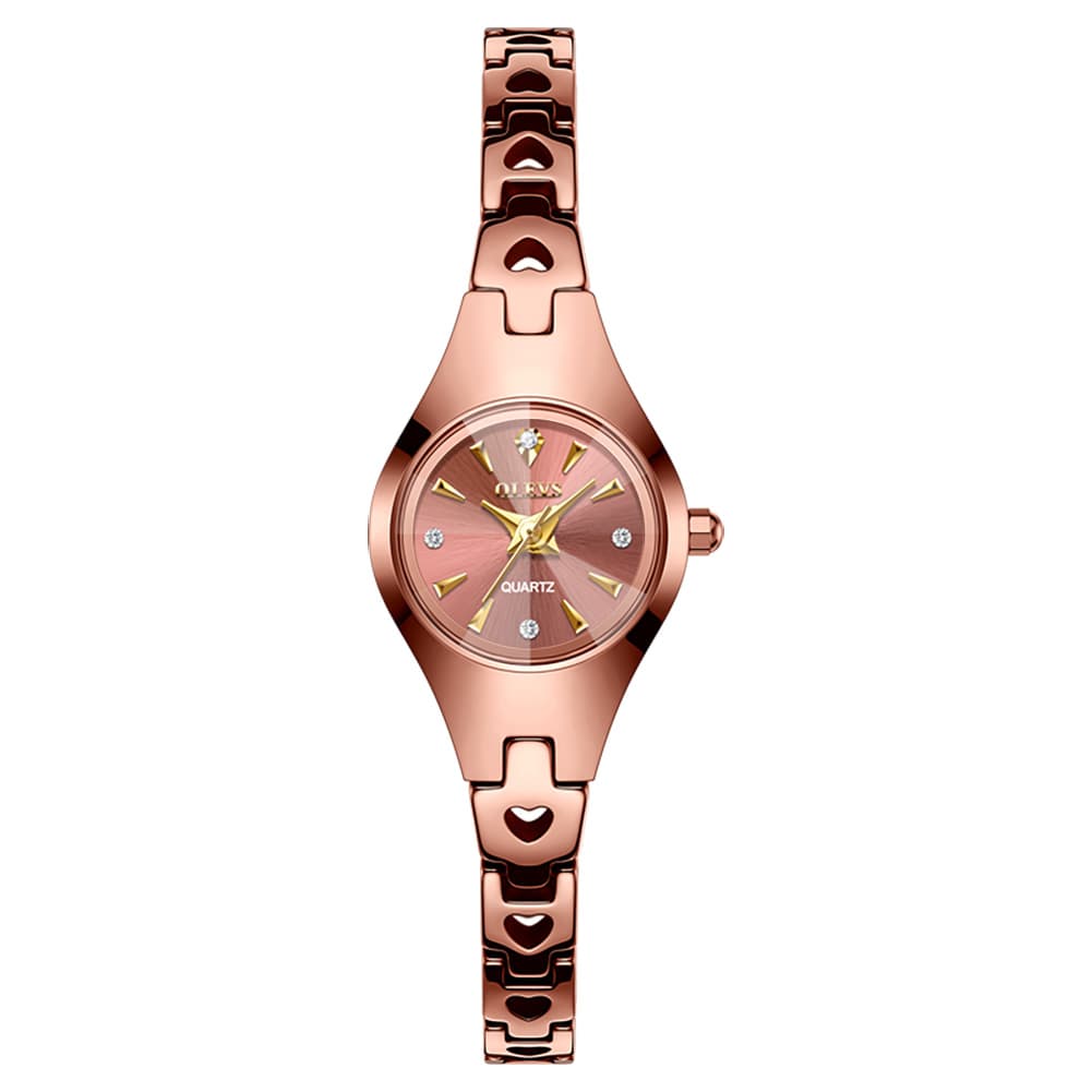 OLEVS 7082 Tungsten Steel Watch Dainty Heart Link Faceted Bracelet Diamond Accent Quartz Timepiece for Women - Olevs Store