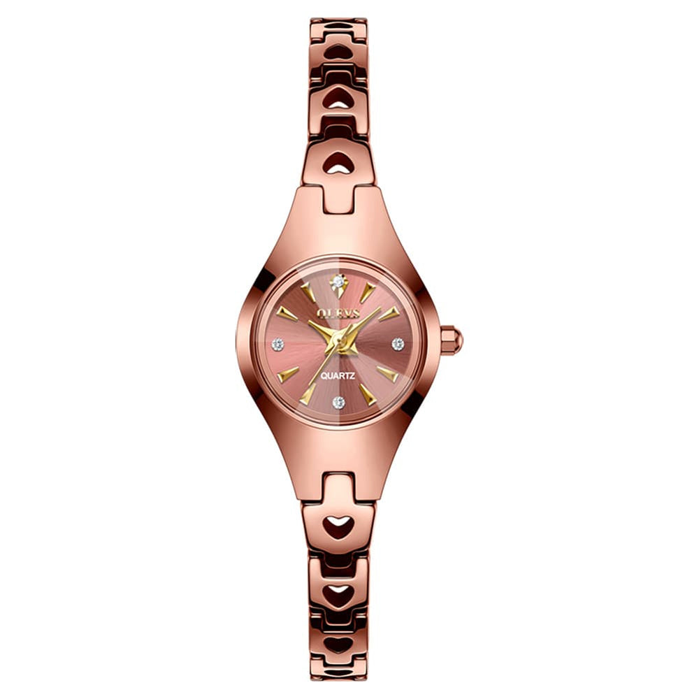 OLEVS 7082 Tungsten Steel Watch Dainty Heart Link Faceted Bracelet Diamond Accent Quartz Timepiece for Women - Olevs Store
