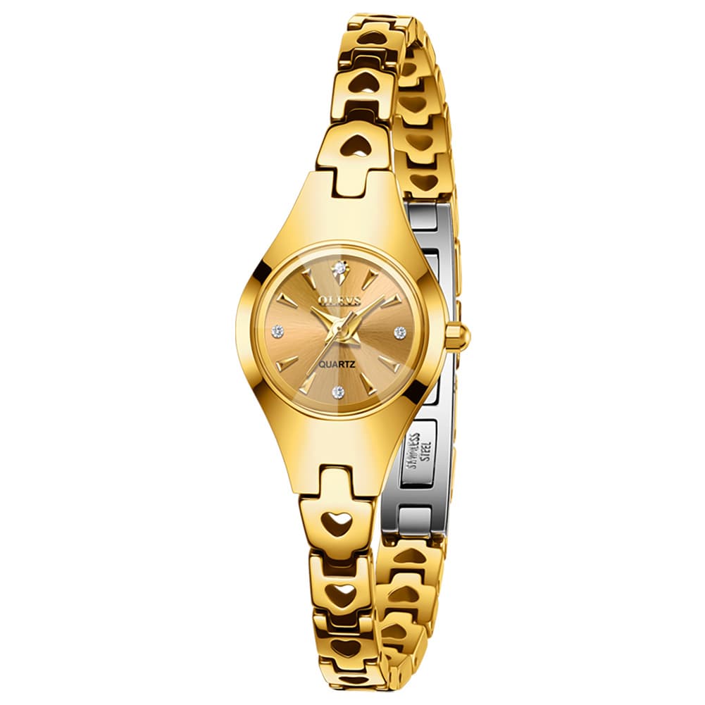 OLEVS 7082 Tungsten Steel Watch Dainty Heart Link Faceted Bracelet Diamond Accent Quartz Timepiece for Women - Olevs Store