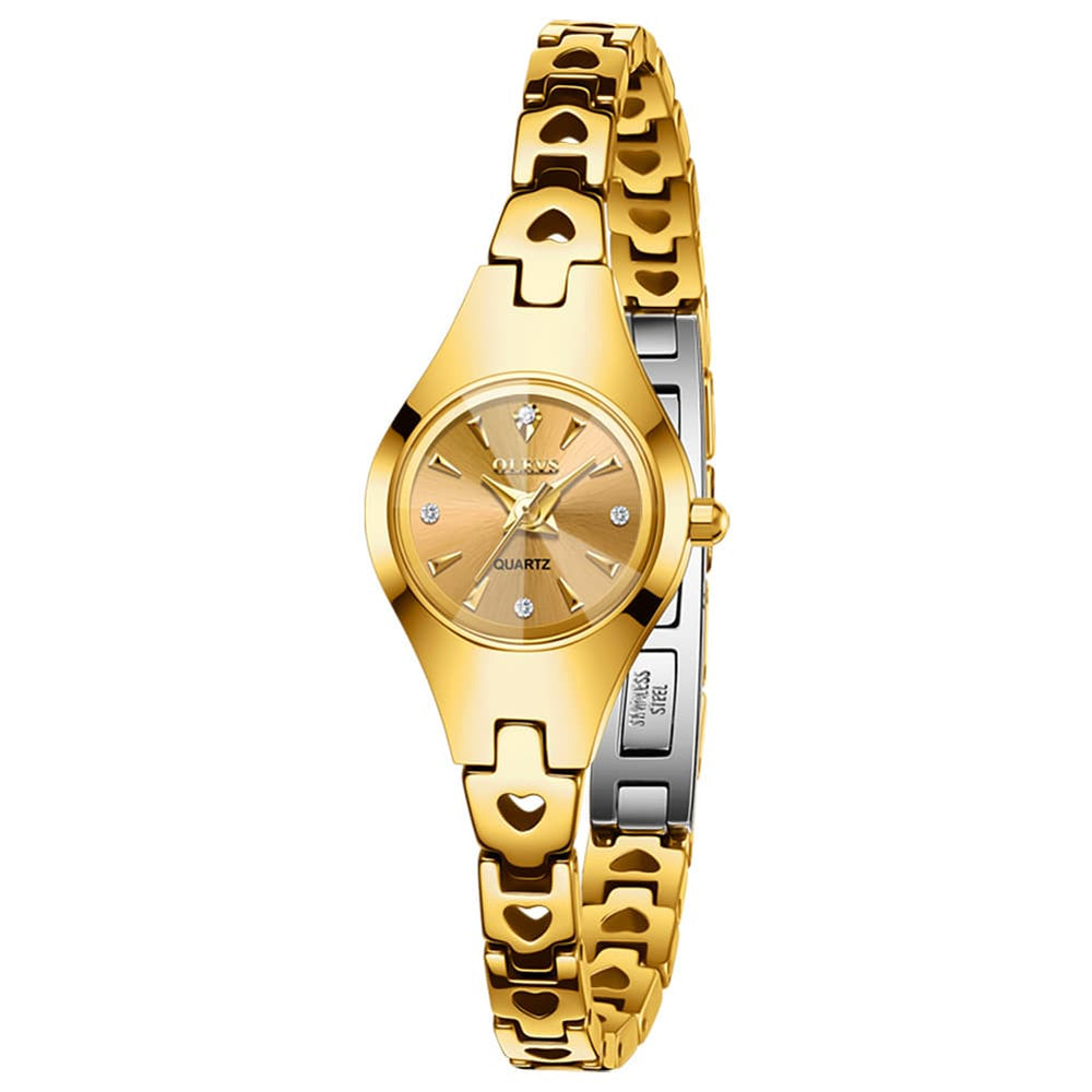 OLEVS 7082 Tungsten Steel Watch Dainty Heart Link Faceted Bracelet Diamond Accent Quartz Timepiece for Women - Olevs Store