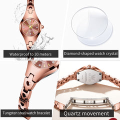 OLEVS 7082 Tungsten Steel Watch Dainty Heart Link Faceted Bracelet Diamond Accent Quartz Timepiece for Women - Olevs Store