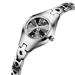 OLEVS 7082 Tungsten Steel Watch Dainty Heart Link Faceted Bracelet Diamond Accent Quartz Timepiece for Women - Olevs Store