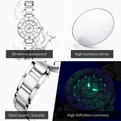 OLEVS 7083 White Ceramic Watch Sport Luxe Diamond Accent Stainless Steel Bracelet Quartz Timepiece for Women - Olevs Store