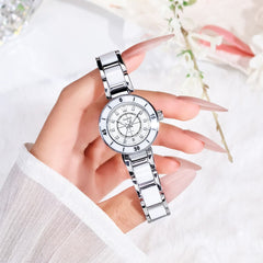 OLEVS 7083 White Ceramic Watch Sport Luxe Diamond Accent Stainless Steel Bracelet Quartz Timepiece for Women - Olevs Store