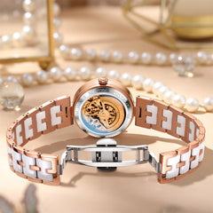 OLEVS 7086 Ceramic Heart Open Heart Automatic Watch For Women - Silver White Watch | Olevs Watch Store