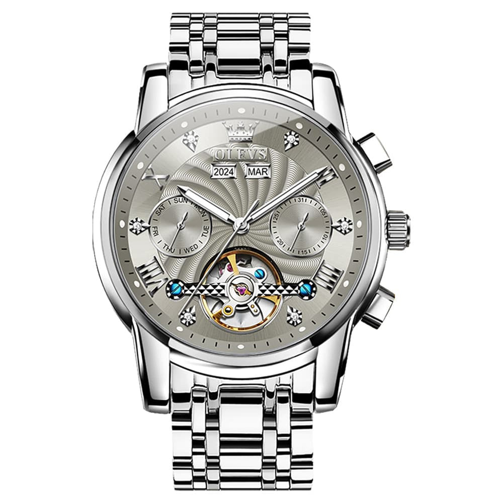 OLEVS 7088 Open Heart Roman Numeral Automatic Watch For Men - Black Gold Watch | Olevs Watch Store