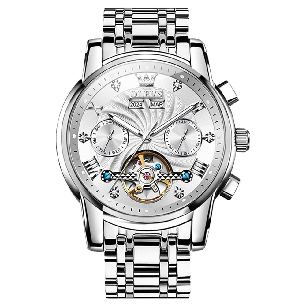 OLEVS 7088 Open Heart Roman Numeral Automatic Watch For Men - Black Gold Watch | Olevs Watch Store