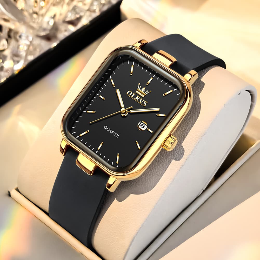 OLEVS 7089 Silicone Strap Watch Retro Square Date Quartz Sport Luxe Timepiece for Women - Silver White | Olevs Watch Store