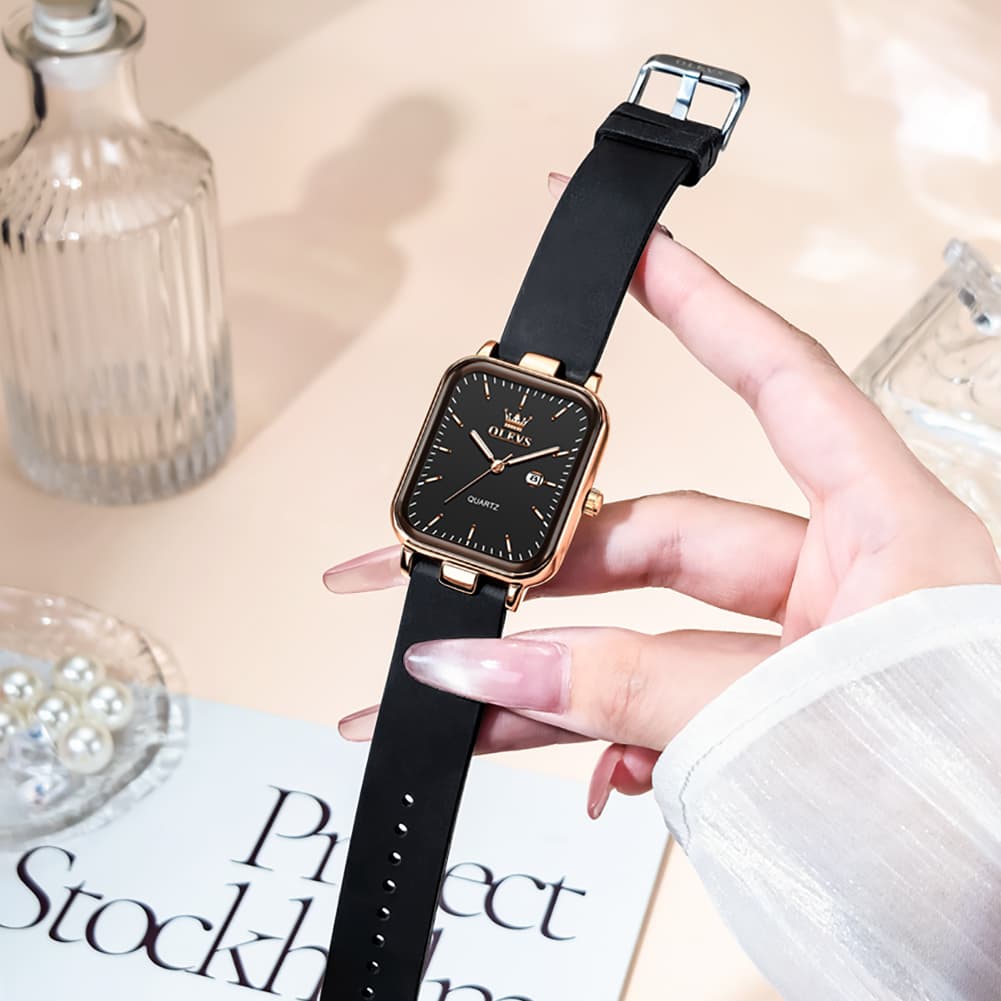 OLEVS 7089 Silicone Strap Watch Retro Square Date Quartz Sport Luxe Timepiece for Women - Silver White | Olevs Watch Store