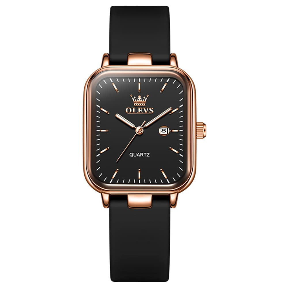 OLEVS 7089 Silicone Strap Watch Retro Square Date Quartz Sport Luxe Timepiece for Women - Silver White | Olevs Watch Store
