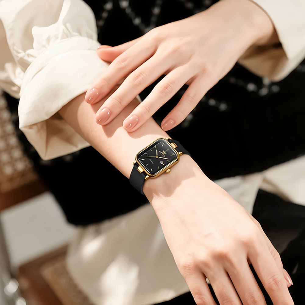 OLEVS 7089 Silicone Strap Watch Retro Square Date Quartz Sport Luxe Timepiece for Women - Silver White | Olevs Watch Store