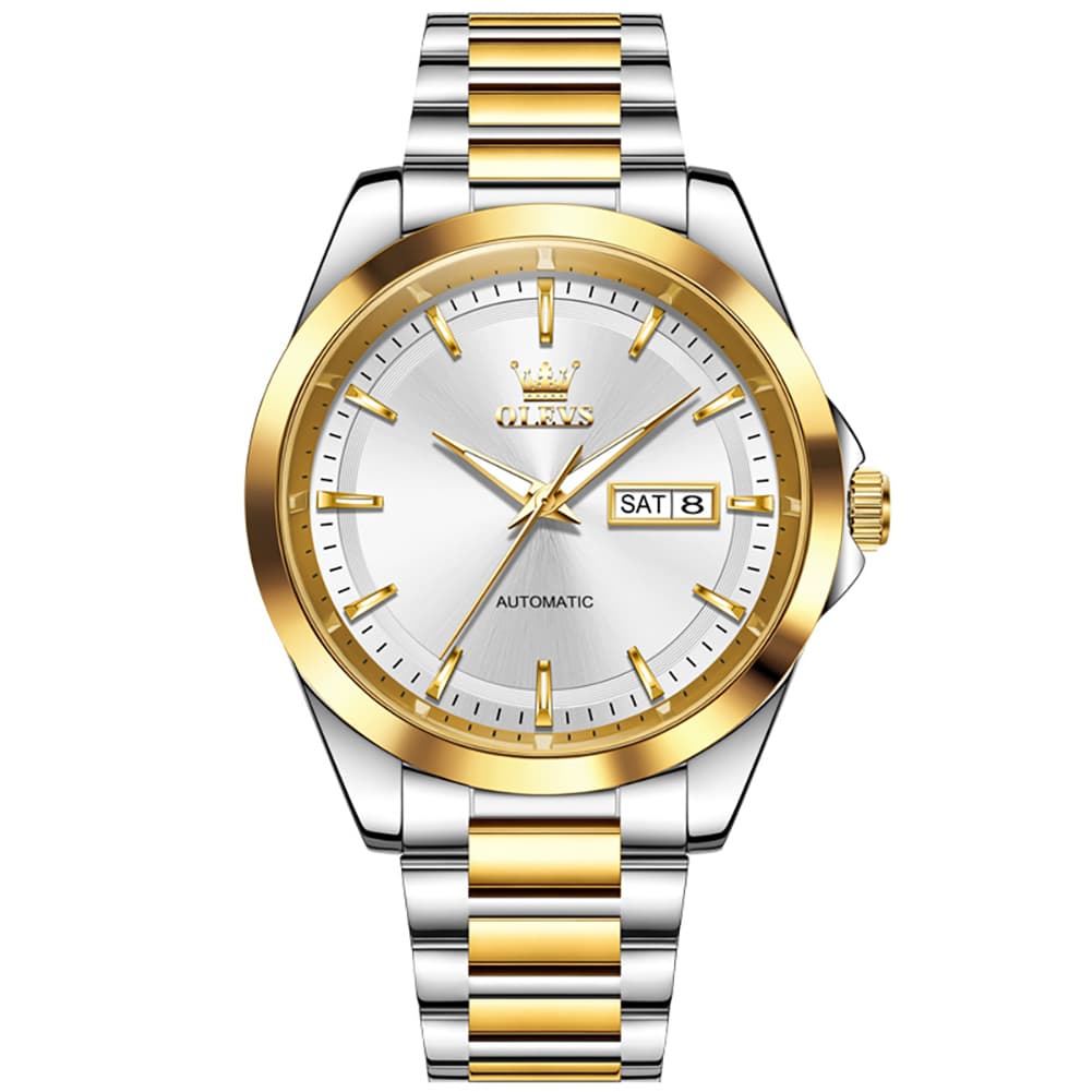 OLEVS 7090 Classic Dual Calendar Automatic Watch For Men - All Gold Watch | Olevs Watch Store