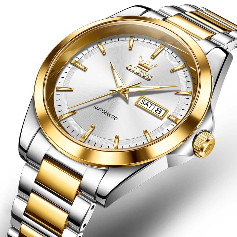 OLEVS 7090 Classic Dual Calendar Automatic Watch For Men - All Gold Watch | Olevs Watch Store