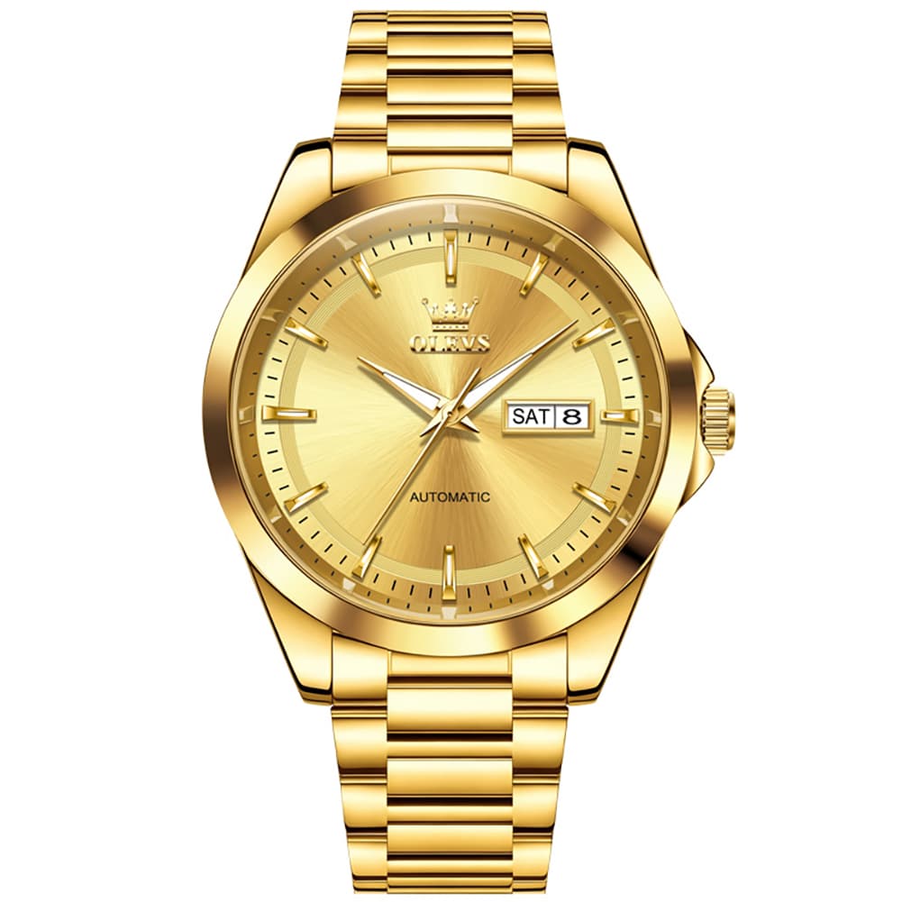 OLEVS 7090 Classic Dual Calendar Automatic Watch For Men - All Gold Watch | Olevs Watch Store
