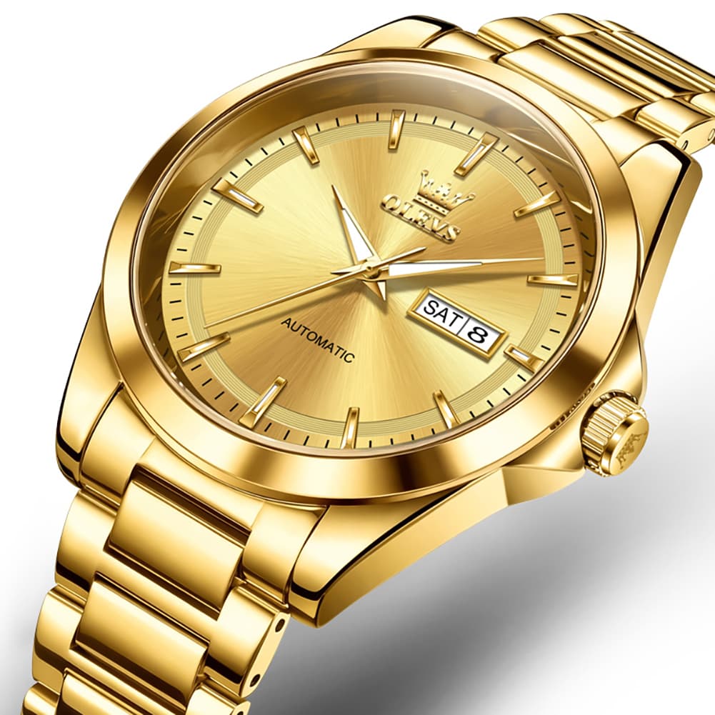 OLEVS 7090 Classic Dual Calendar Automatic Watch For Men - All Gold Watch | Olevs Watch Store
