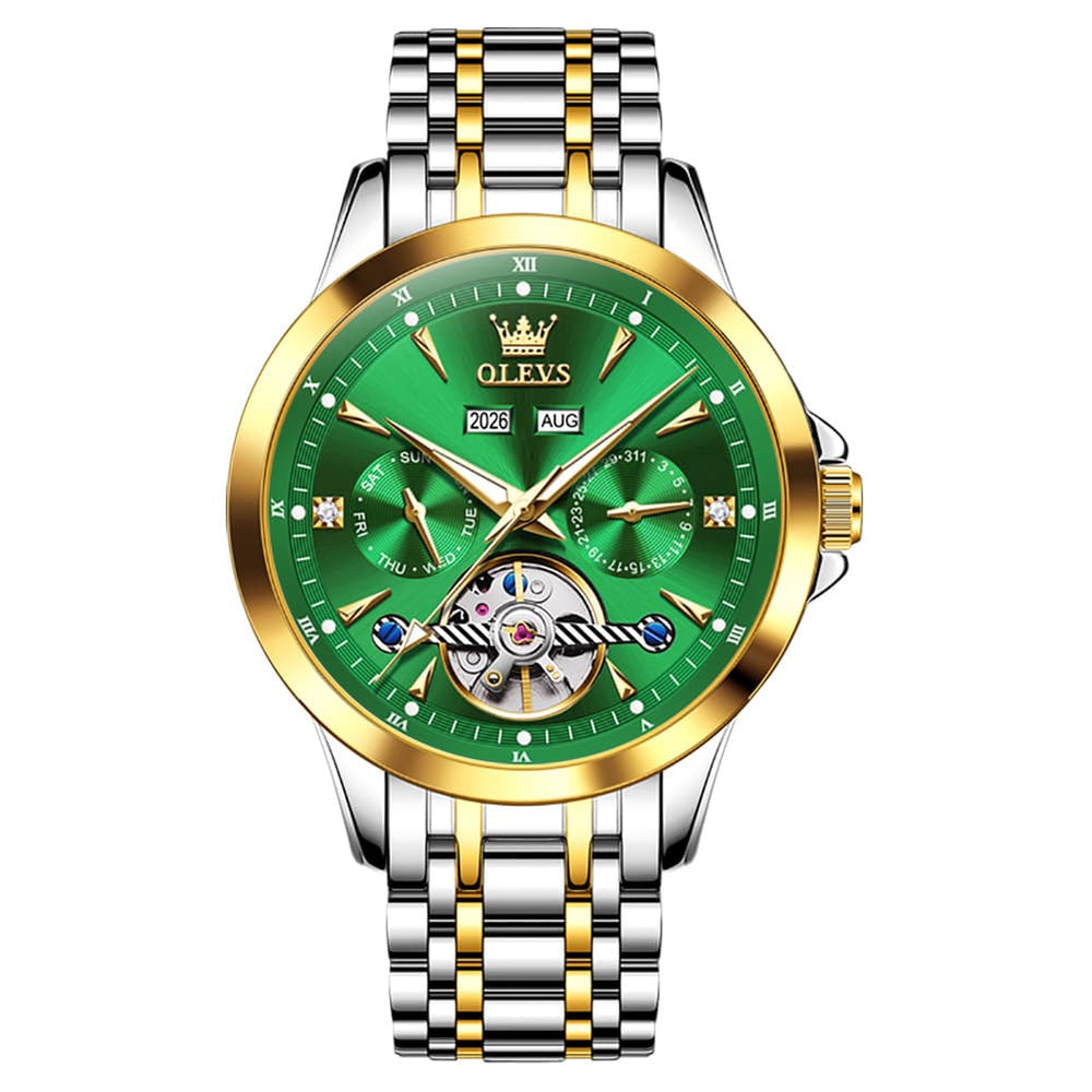 OLEVS 7091 Double Open Heart Multi-Function Automatic Watch For Men - Silver White Watch | Olevs Watch Store