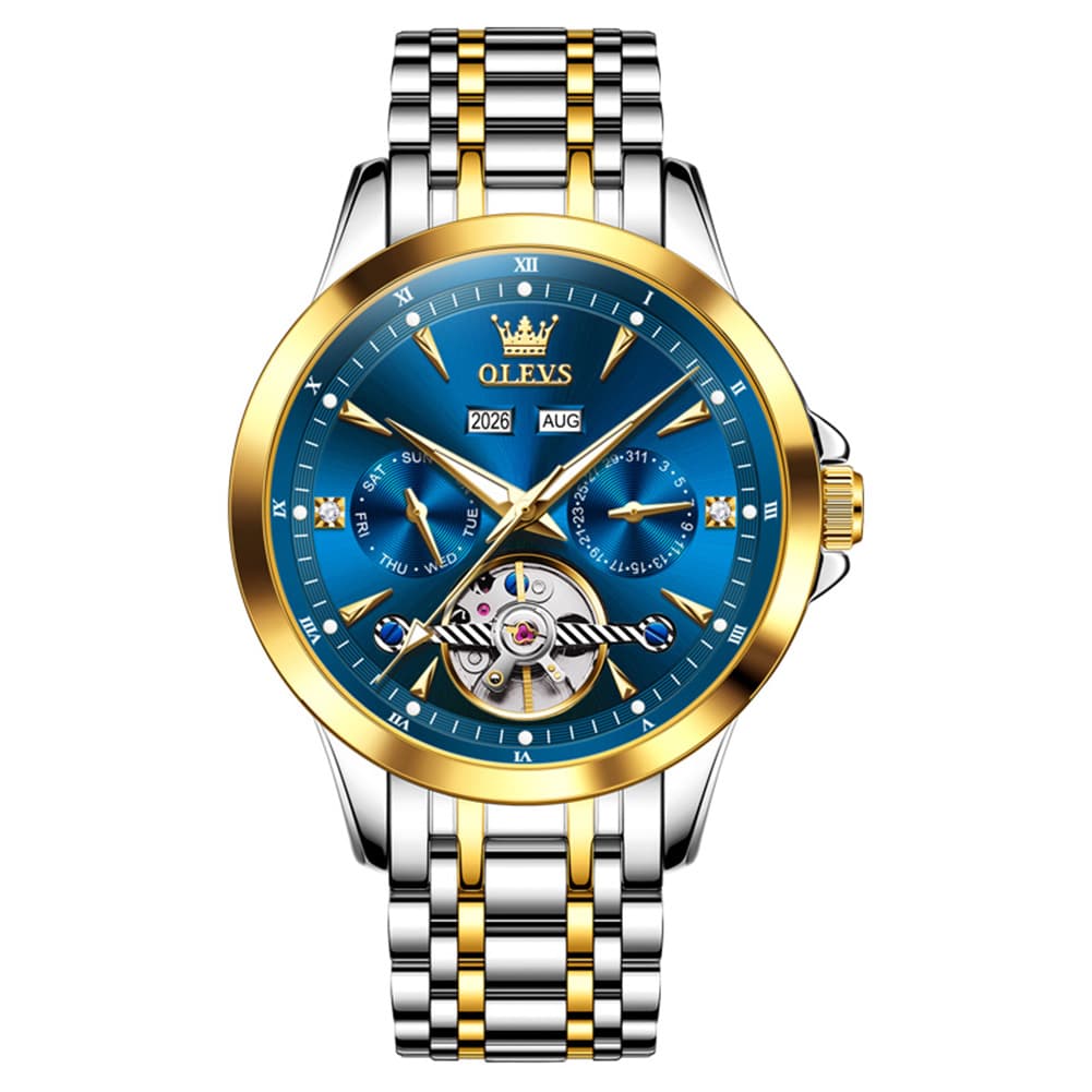 OLEVS 7091 Double Open Heart Multi-Function Automatic Watch For Men - Silver White Watch | Olevs Watch Store