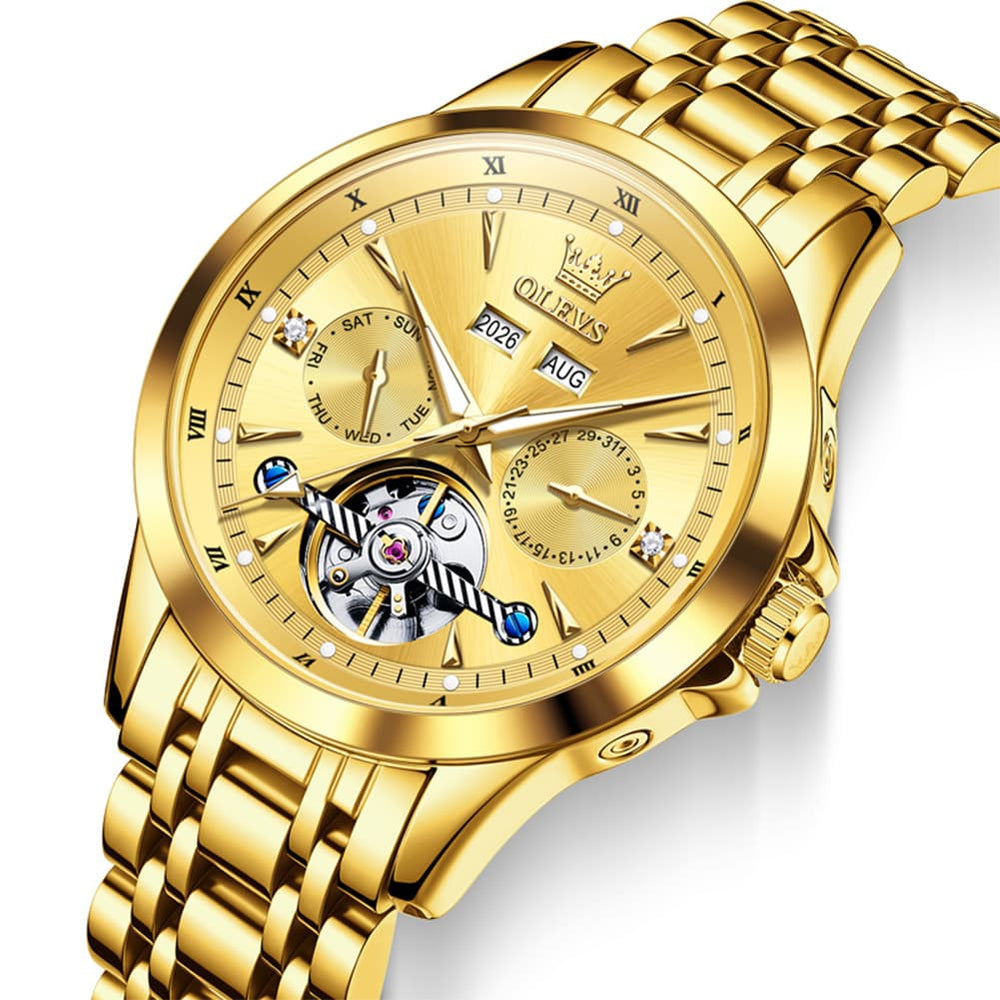OLEVS 7091 Double Open Heart Multi-Function Automatic Watch For Men - Silver White Watch | Olevs Watch Store