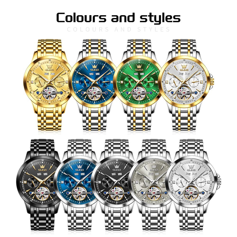 OLEVS 7091 Double Open Heart Multi-Function Automatic Watch For Men - Silver White Watch | Olevs Watch Store