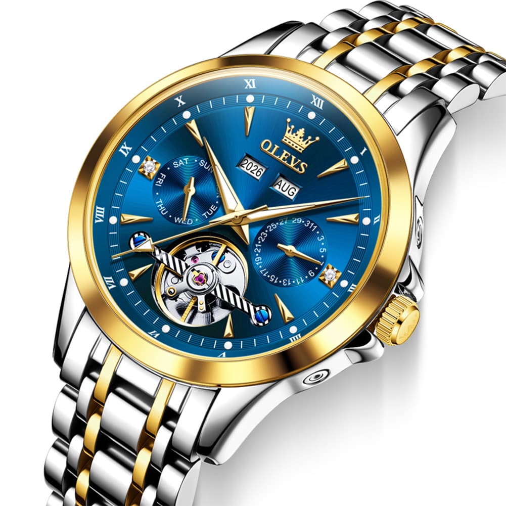 OLEVS 7091 Double Open Heart Multi-Function Automatic Watch For Men - Silver White Watch | Olevs Watch Store
