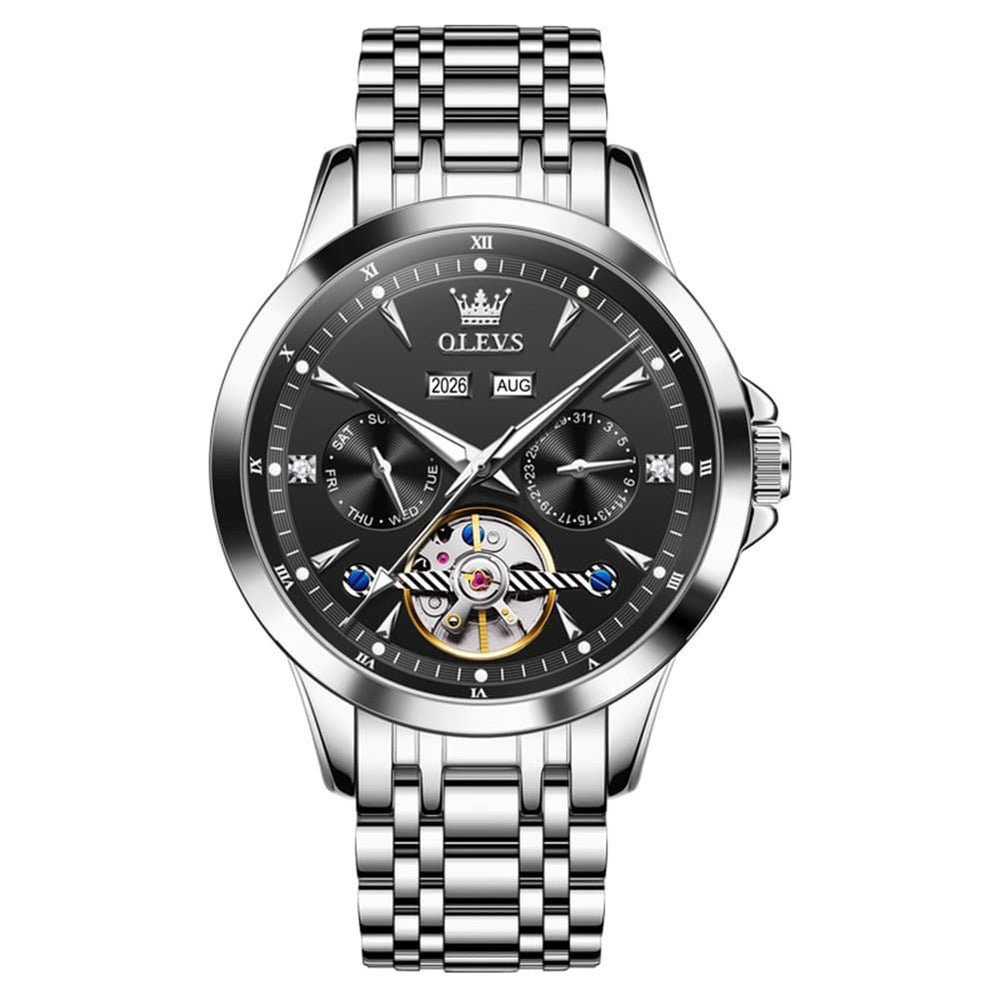 OLEVS 7091 Double Open Heart Multi-Function Automatic Watch For Men - Silver White Watch | Olevs Watch Store