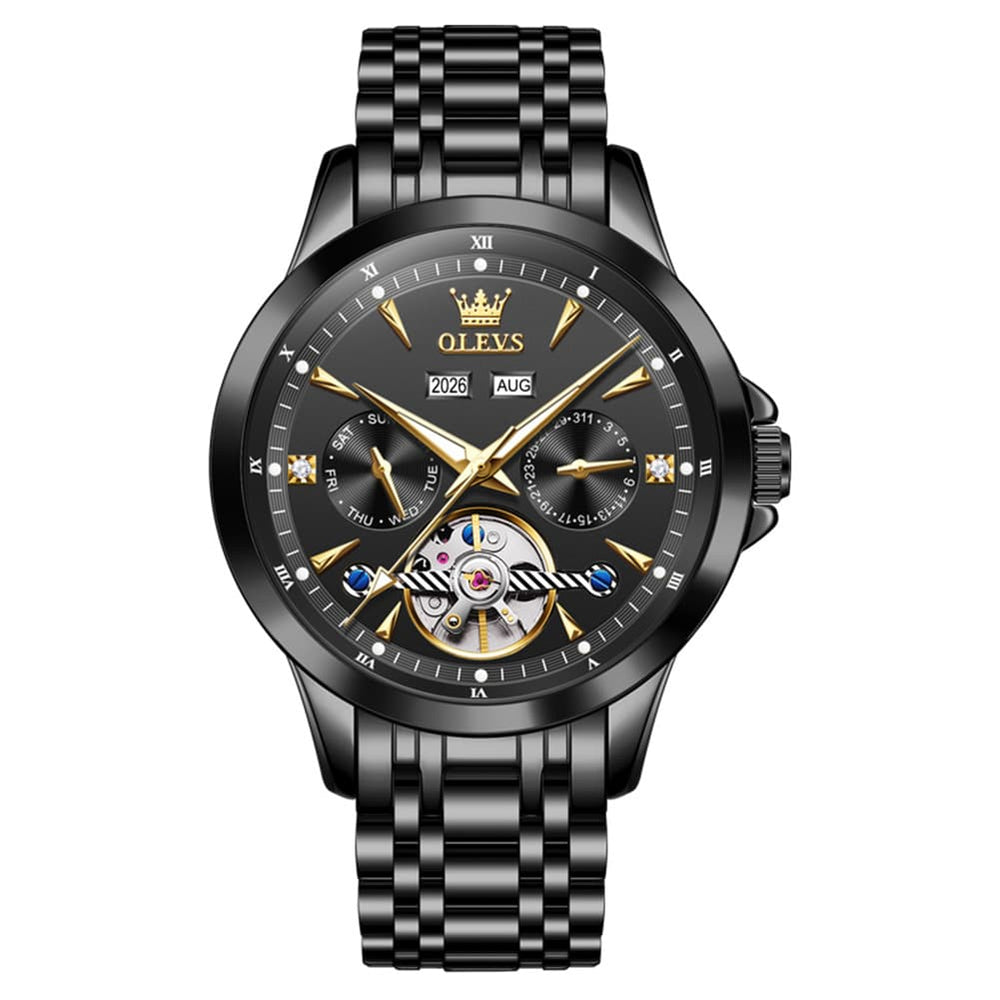 OLEVS 7091 Double Open Heart Multi-Function Automatic Watch For Men - Silver White Watch | Olevs Watch Store