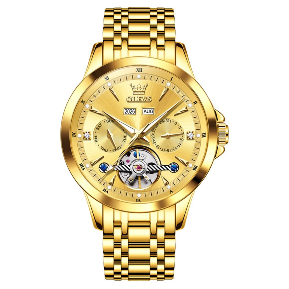 OLEVS 7091 Double Open Heart Multi-Function Automatic Watch For Men - Silver White Watch | Olevs Watch Store