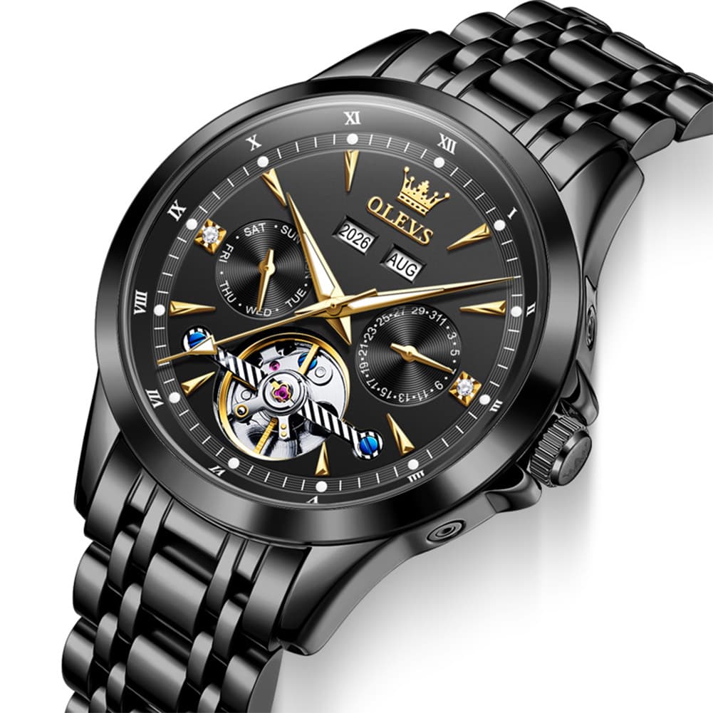 OLEVS 7091 Double Open Heart Multi-Function Automatic Watch For Men - Silver White Watch | Olevs Watch Store