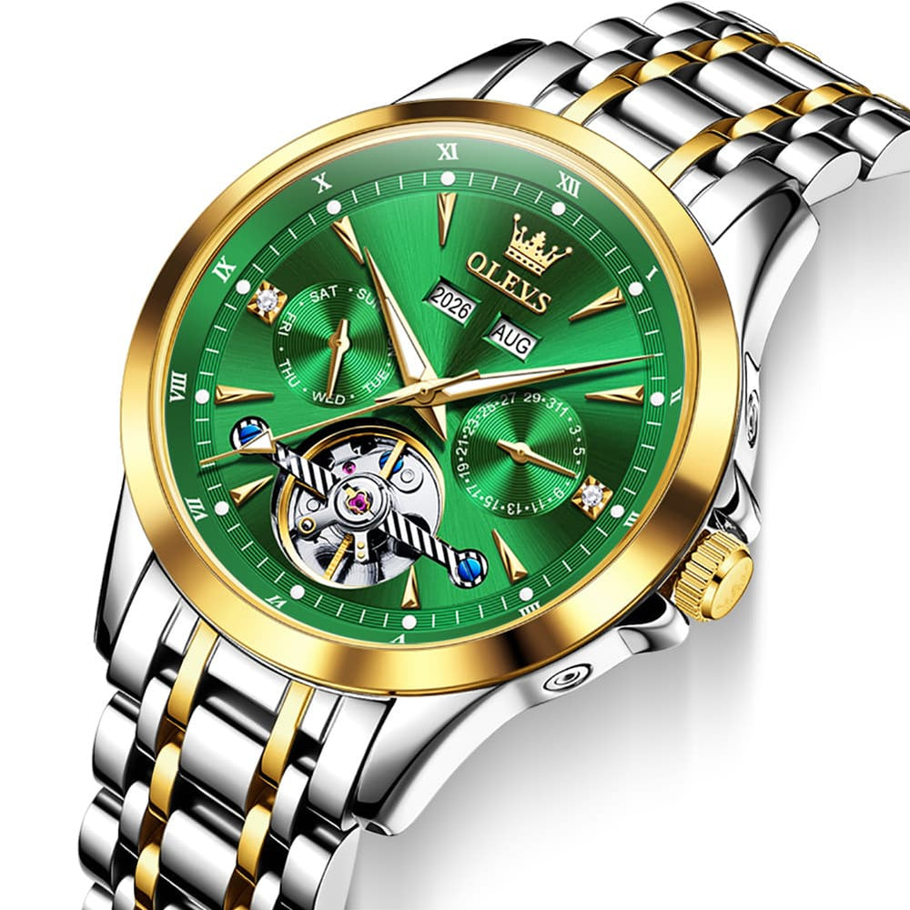 OLEVS 7091 Double Open Heart Multi-Function Automatic Watch For Men - Silver White Watch | Olevs Watch Store
